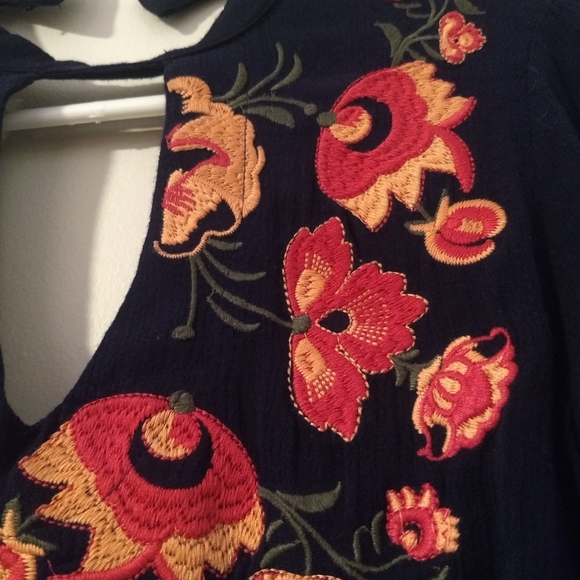 Blue Rain Embroidered Top, Size Small, Navy Blue - Picture 5 of 8